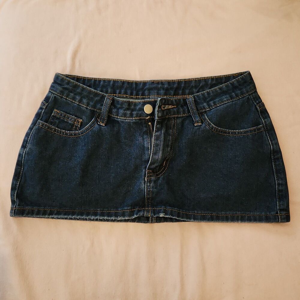 Shein Denim Mini Skirt Womens XS/2 Blue Jean Low Rise Skirt Casual Y2K Style 90s